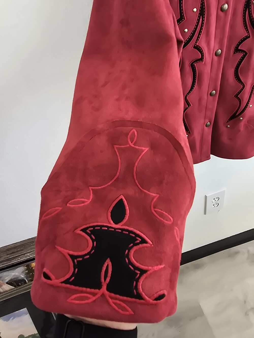 Lucky & Blessed Red Suede Boot Stitch Studded Jacket Western Rodeo Jacket XL - Picture 4 of 7